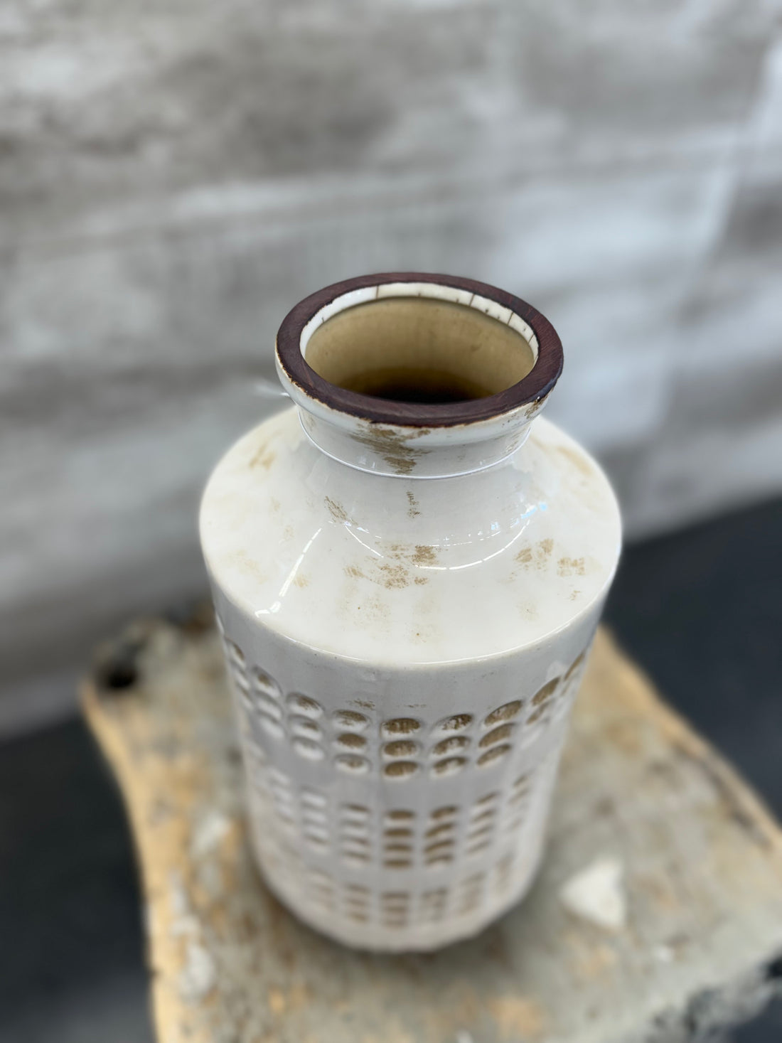 White + Tan Ceramic Pot