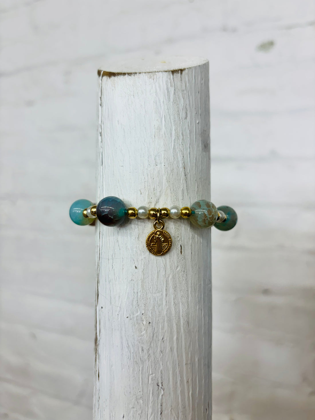 Adjustable Light Blue Beaded Charm Bracelet