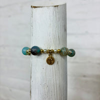 Adjustable Light Blue Beaded Charm Bracelet