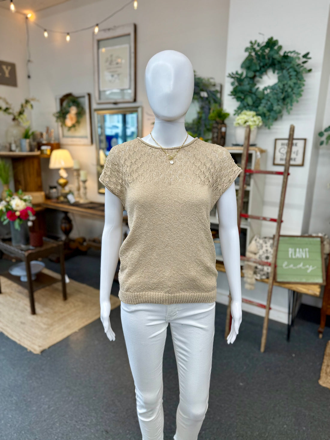 Eyelet Sweater - Light Khaki