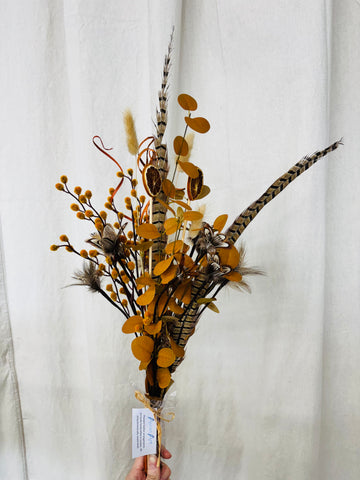 Fall Avian Feather Floral Bouquet - Oranges