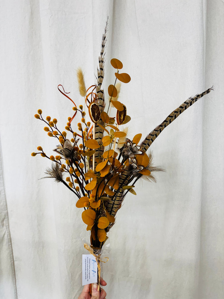 Fall Avian Feather Floral Bouquet - Oranges