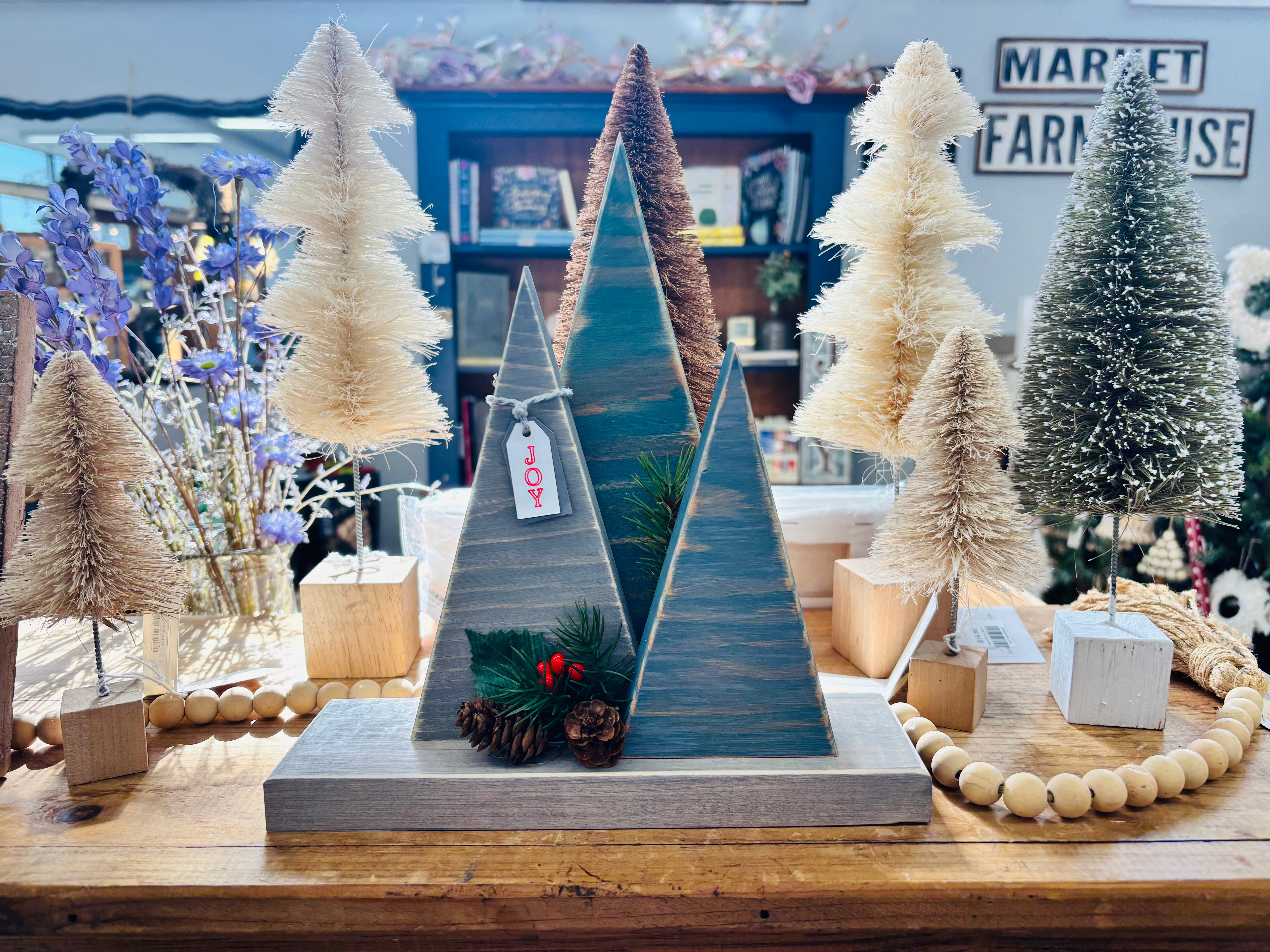 Wooden Tree Trio – Flowers and Gray