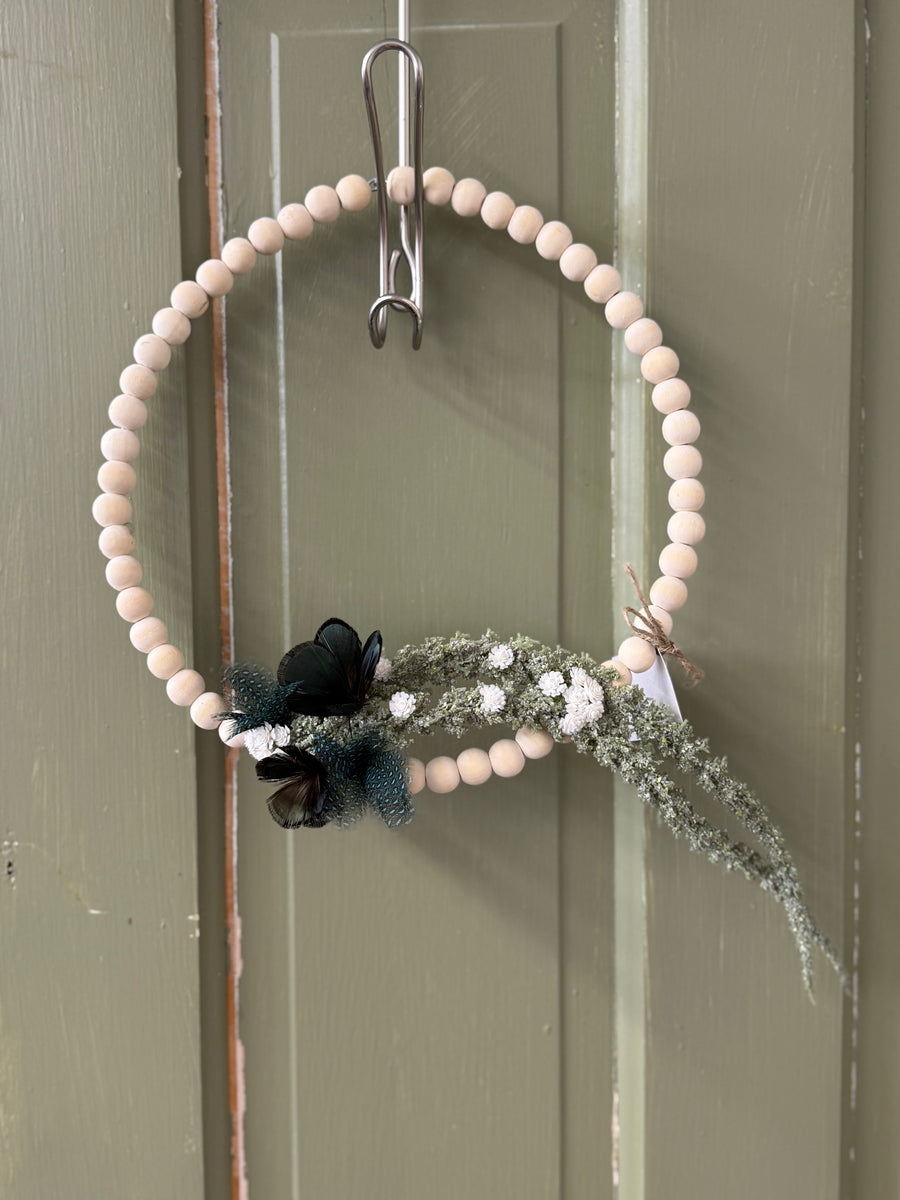 Duck + Guinea Fowl Feather Flower Beaded Wreath
