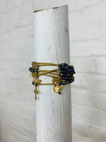 Kids Cool-Toned Oil Slick Beaded Charm Bracelet