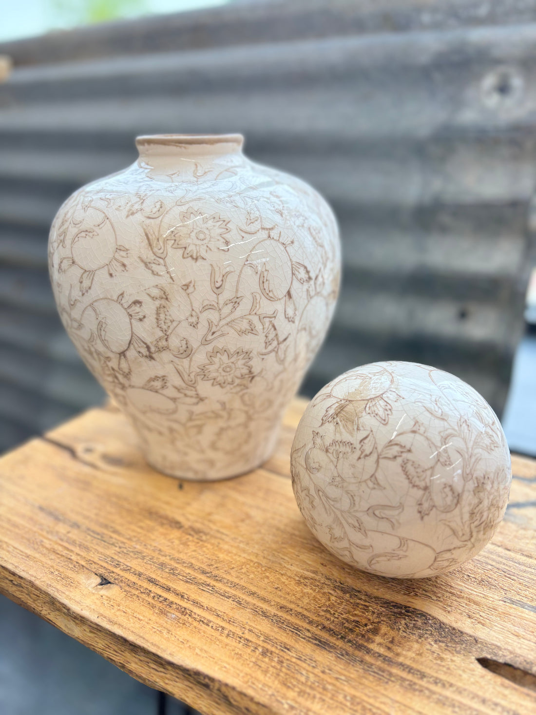 Beige Heirloom Deco Ball + Vase