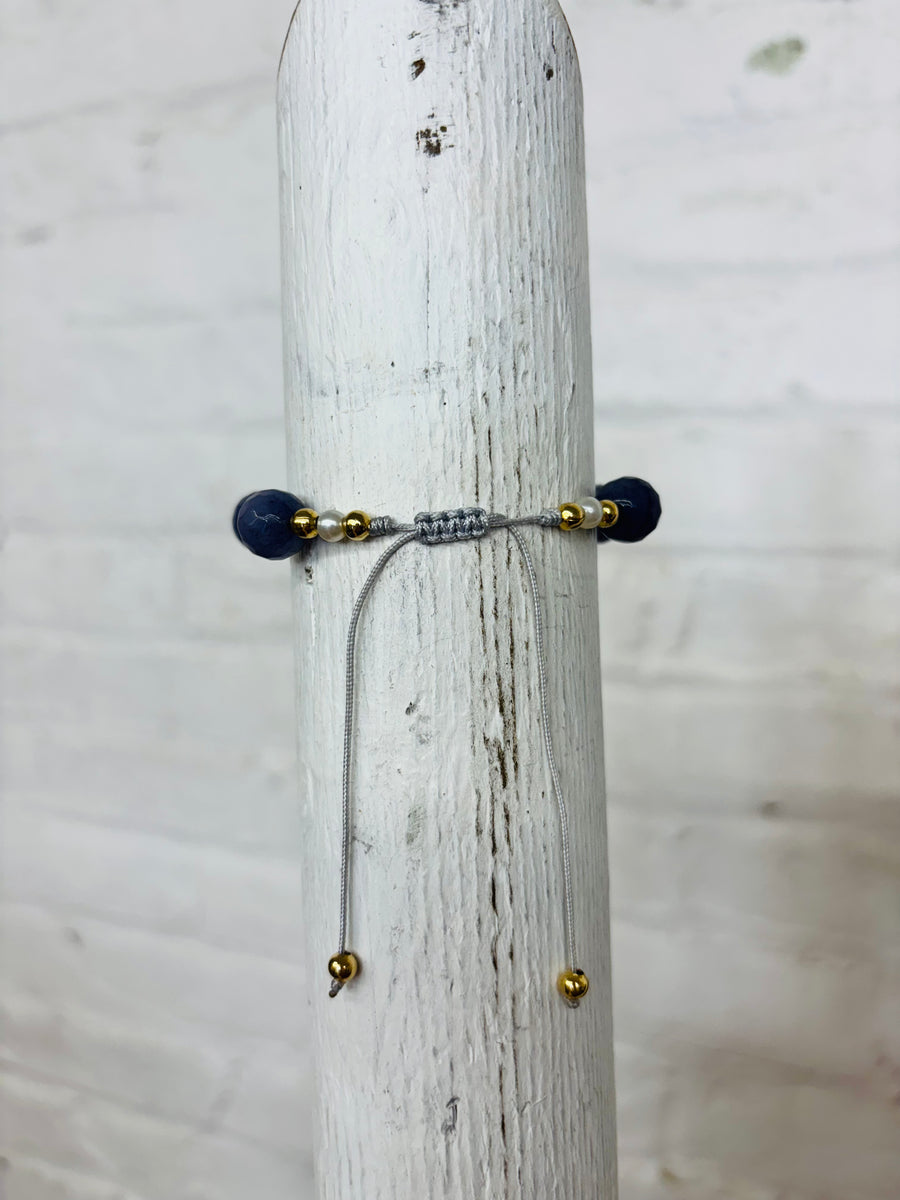 Adjustable Purple Beaded Charm Bracelet