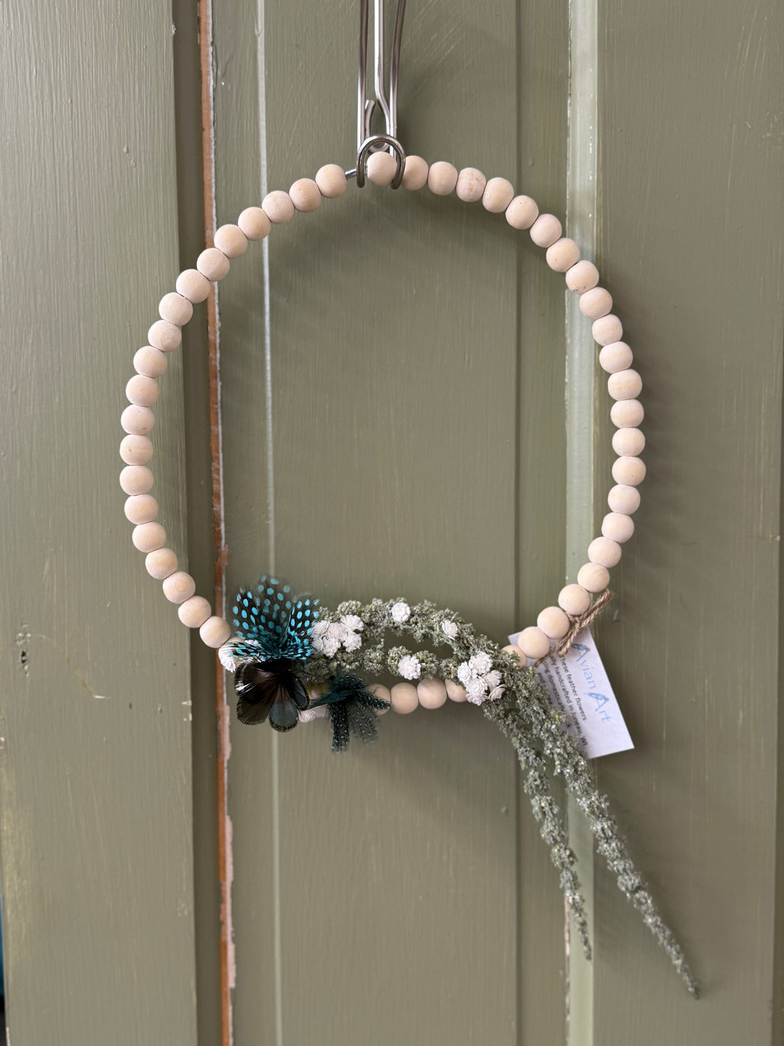 Duck + Guinea Fowl Feather Flower Beaded Wreath