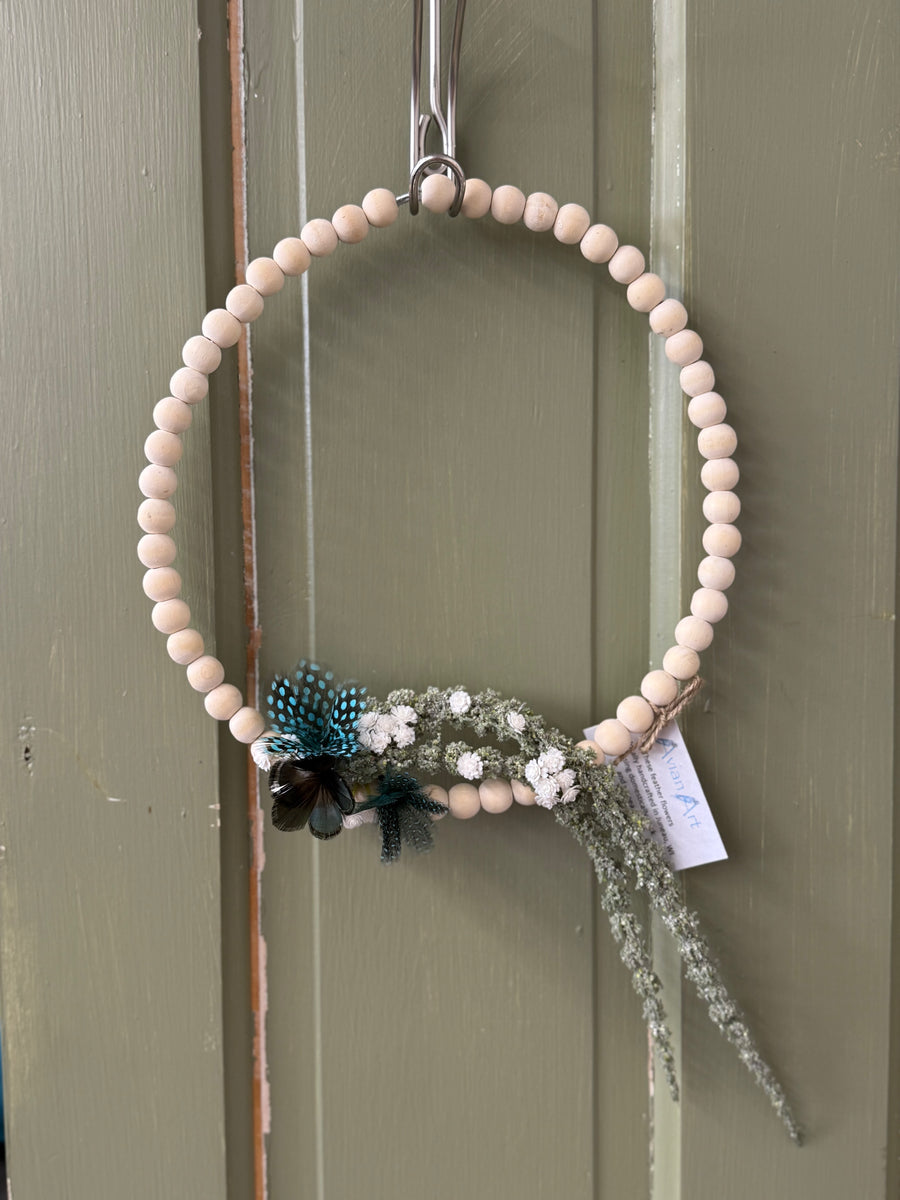 Duck + Guinea Fowl Feather Flower Beaded Wreath