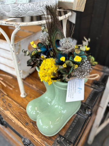 Pheasant + Duck + Peacock + Guinea Fowl Feather Flower Arrangement - Boots