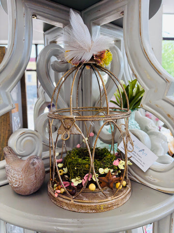 Birdcage Mallard Duck Feather Flower Arrangement