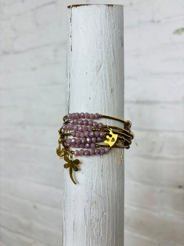 Kids Light Purple Beaded Charm Bracelet