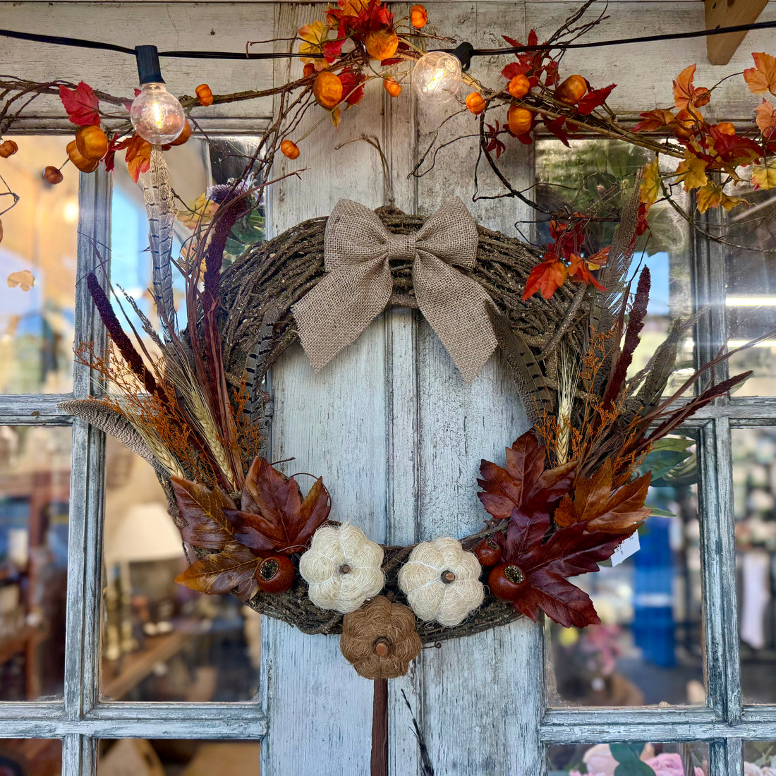 Pheasant Feather Wreath - Pumpkins