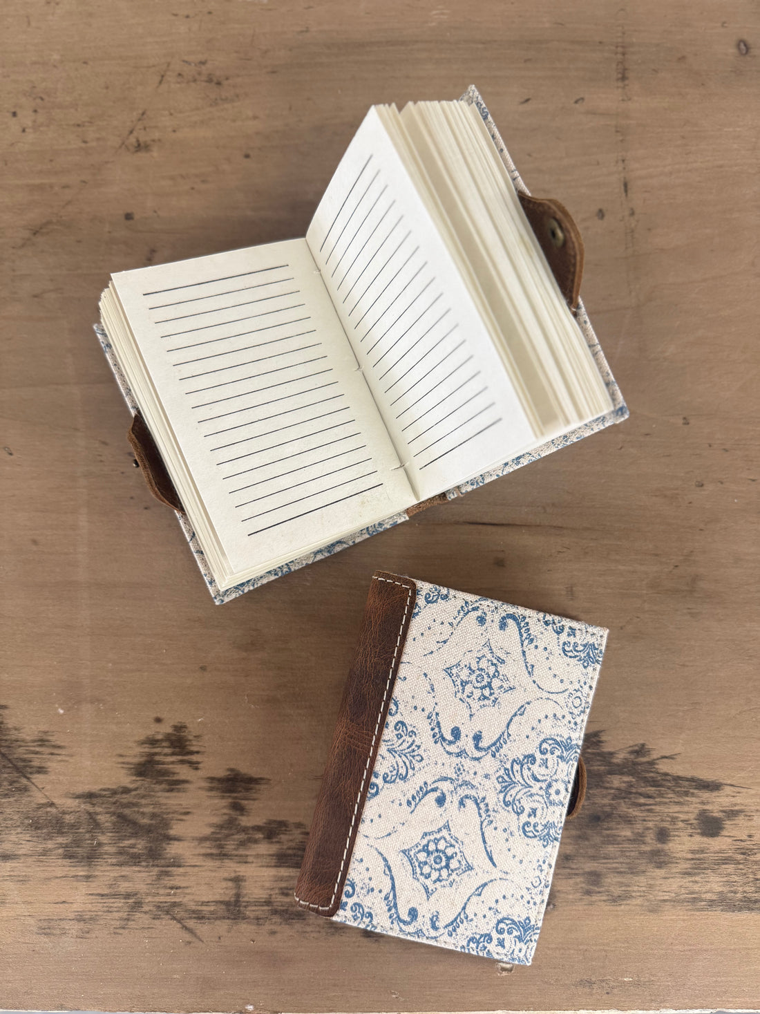 Blue Fleur Canvas Leather Journal - 5.5"