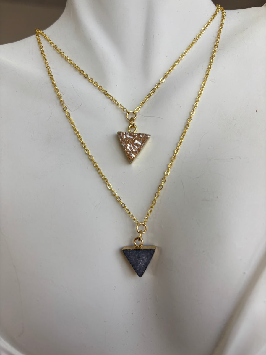 Gold Triangle Dainty Druzy Quartz Necklace