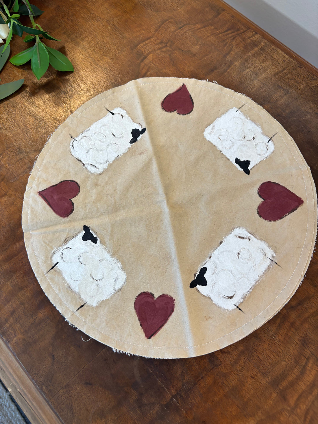 Sheep + Hearts Doily