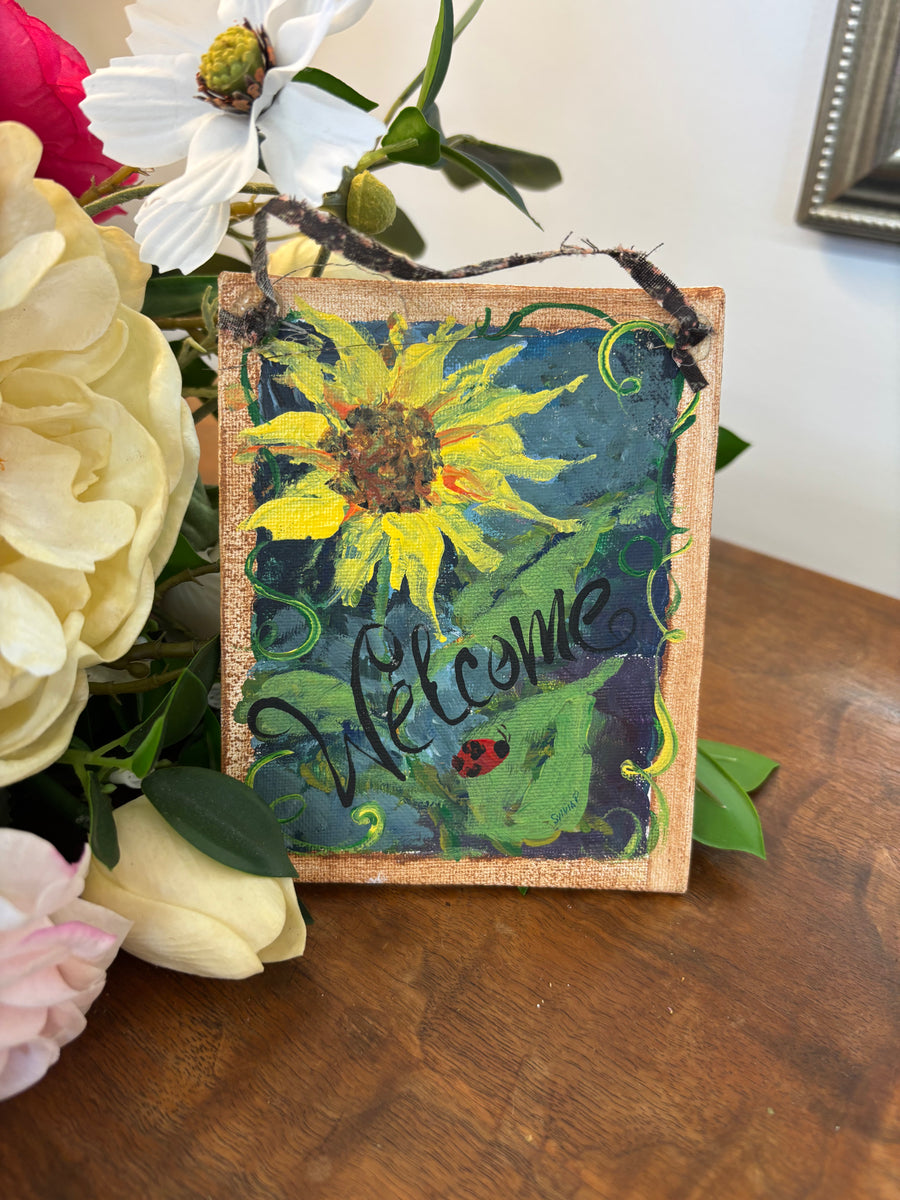 Mini Hand Painted Welcome Hanging Canvas