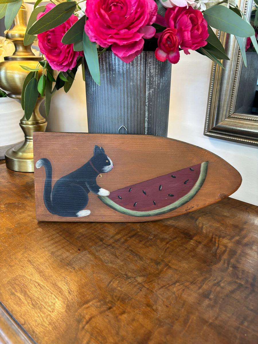 Cat + Watermelon Hanging Art