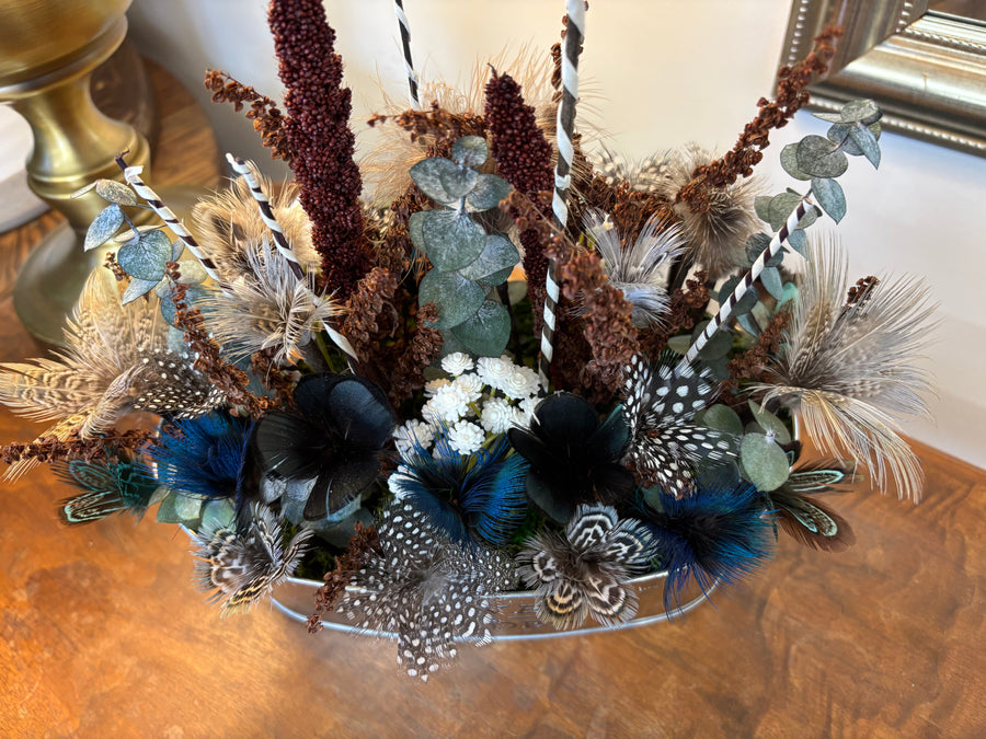Pheasant + Guinea Fowl Arrangement - Flowers & Garden Tin