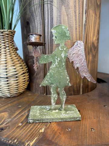 Angel Candle Holder - Green + Copper