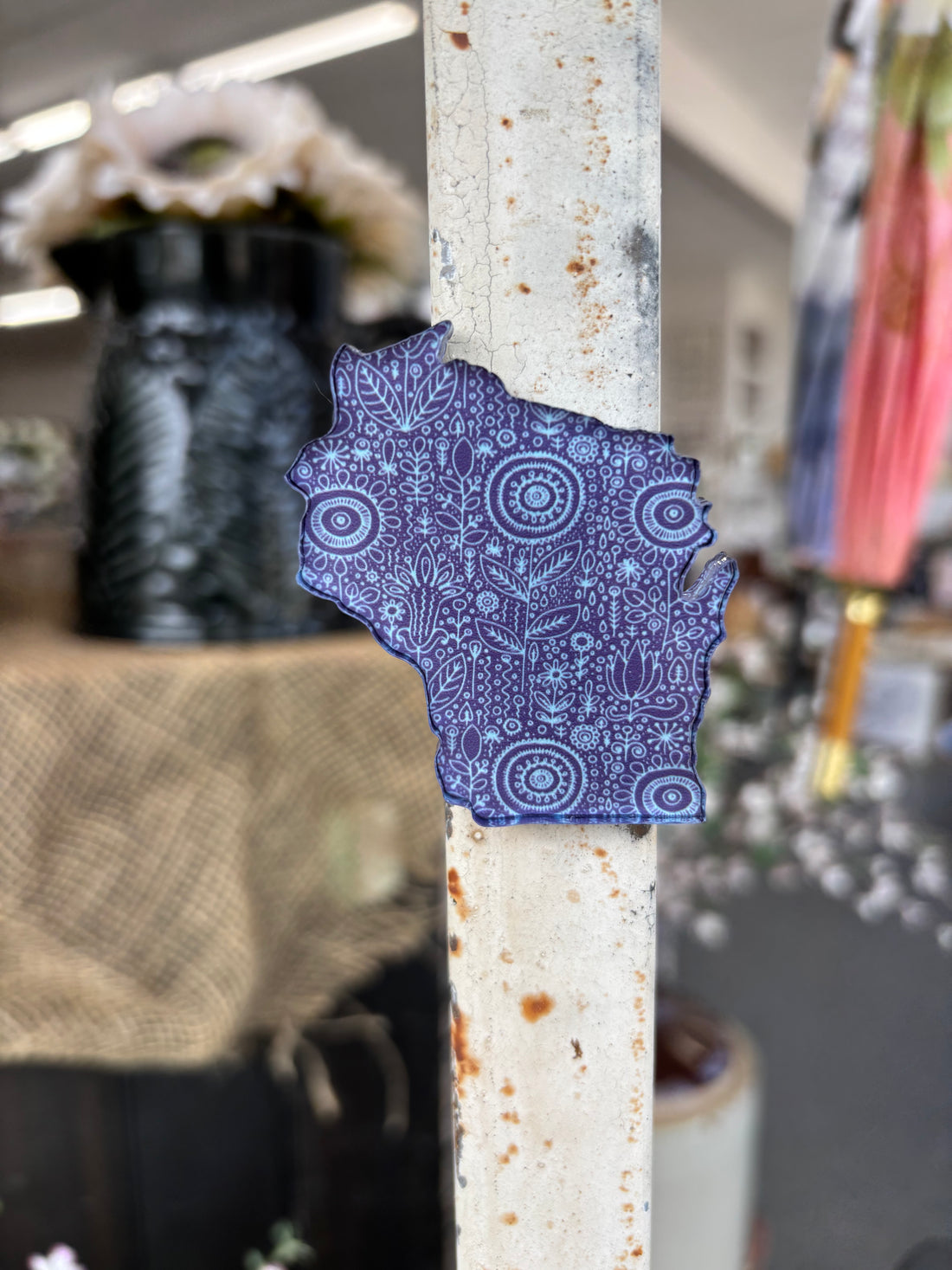 Wisconsin Magnet - Blue Floral