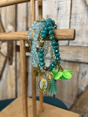 Blue Beaded Charm Bracelets - Tinkerbell