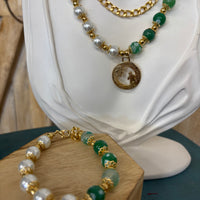 Mama Green + White Jewelry Set