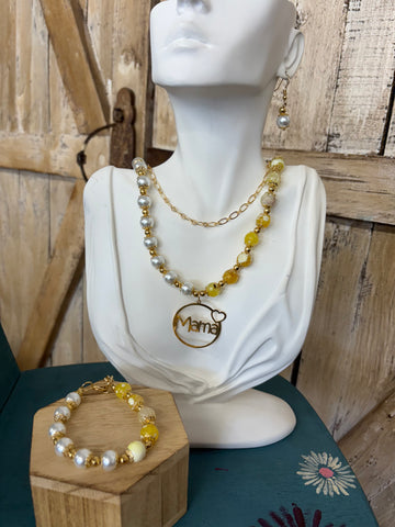 Mama Yellow + White Jewelry Set