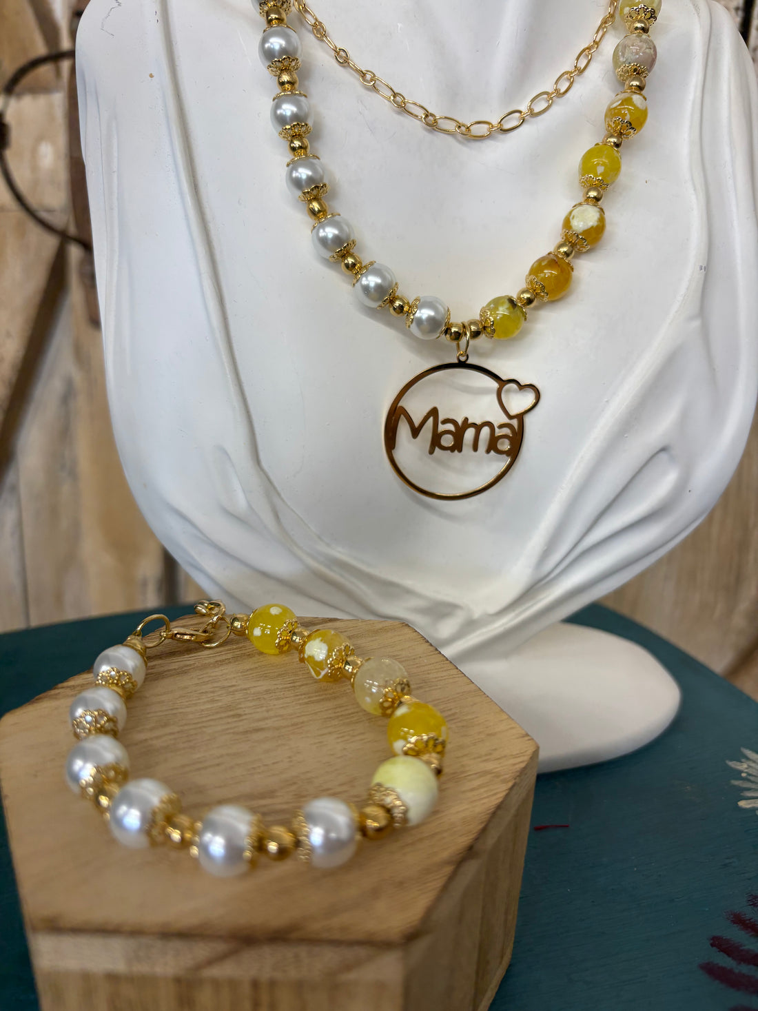 Mama Yellow + White Jewelry Set