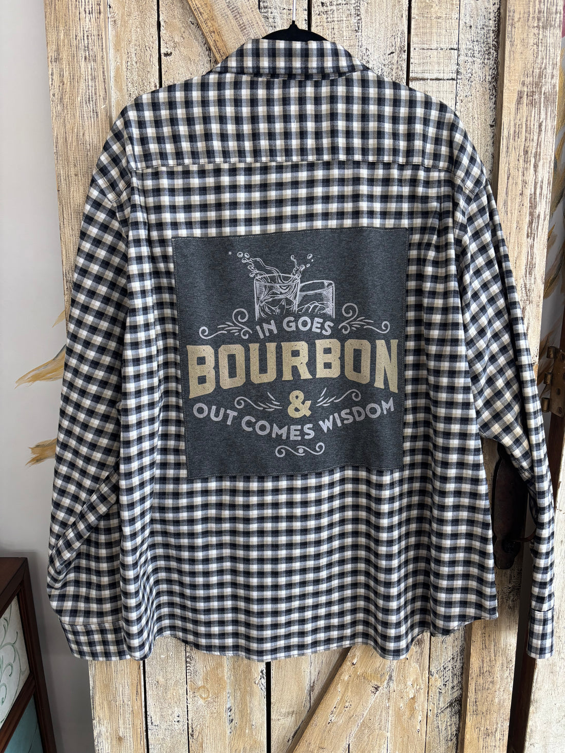 Repurposed Flannel Shirt with Bourbon + Wisdom Patch