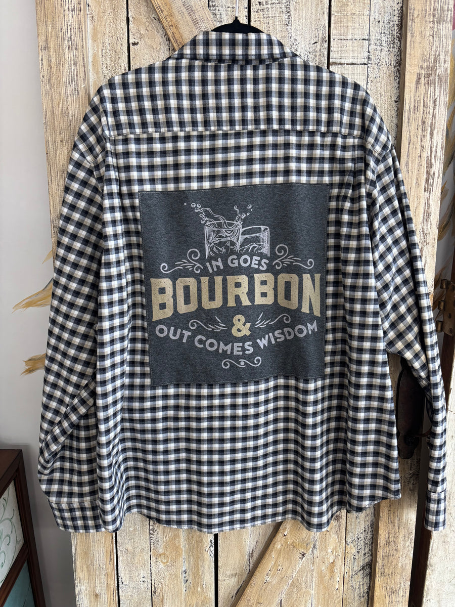 Repurposed Flannel Shirt with Bourbon + Wisdom Patch