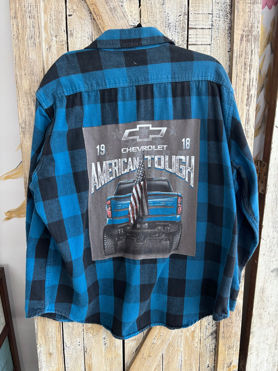 Repurposed Flannel Shirt with American Tough Patch