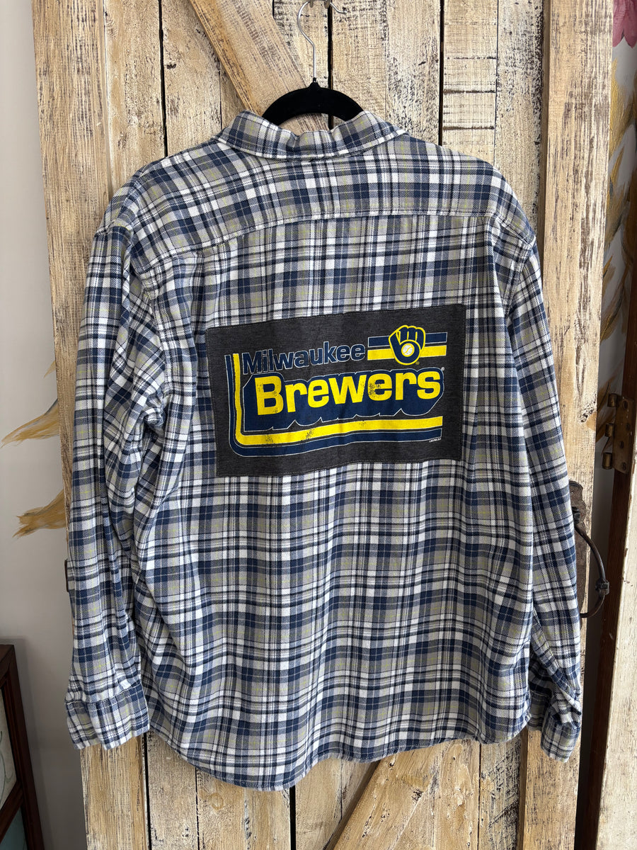 Repurposed Flannel Shirt with MKE Baseball Patch