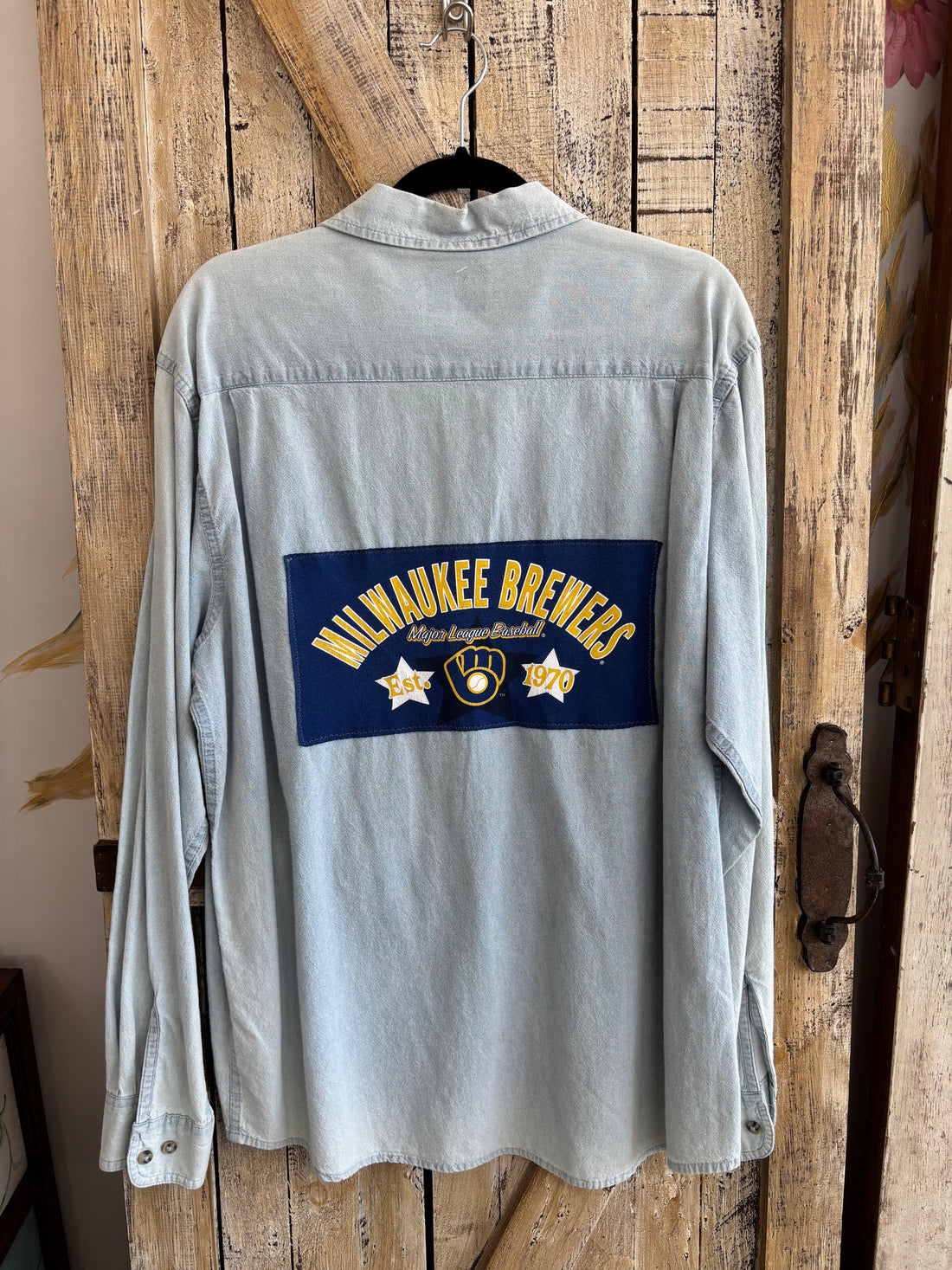 Repurposed Denim Shirt with Brewers Patch