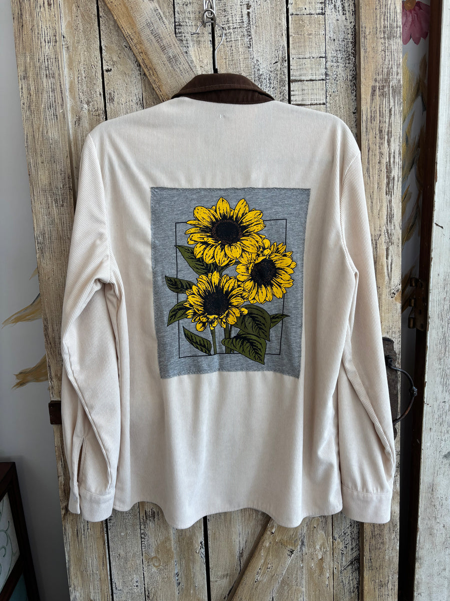 Repurposed Shirt with Sunflowers Patch