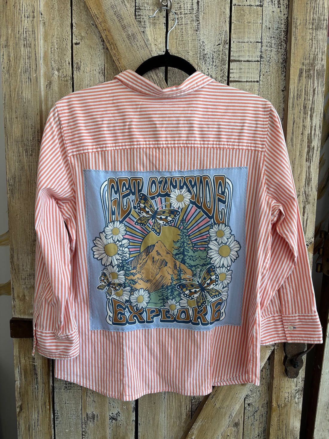Repurposed Shirt with Get Outside Scenery Patch