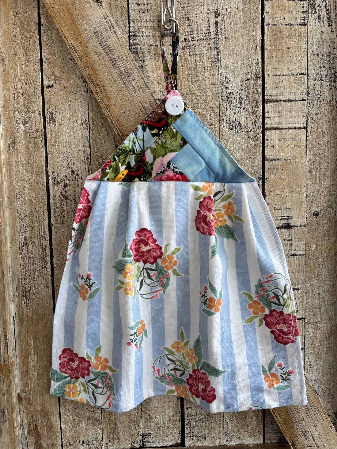 Blue Striped Floral Kitchen Towel