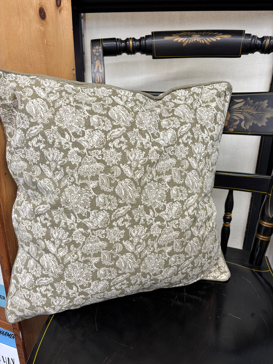 Reversible Green Floral Pillow - 16"