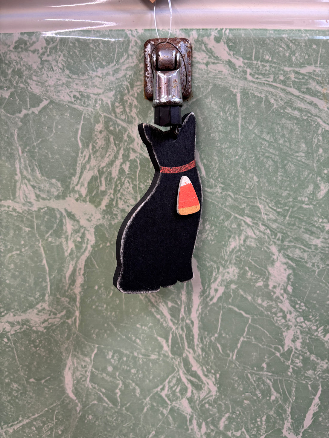 Cat With Candy Corn Wooden Ornament