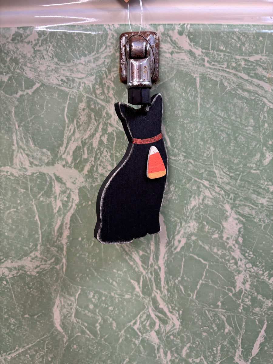 Cat With Candy Corn Wooden Ornament