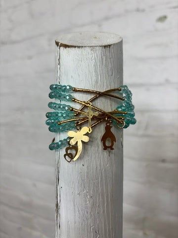 Kids Light Blue Beaded Charm Bracelet
