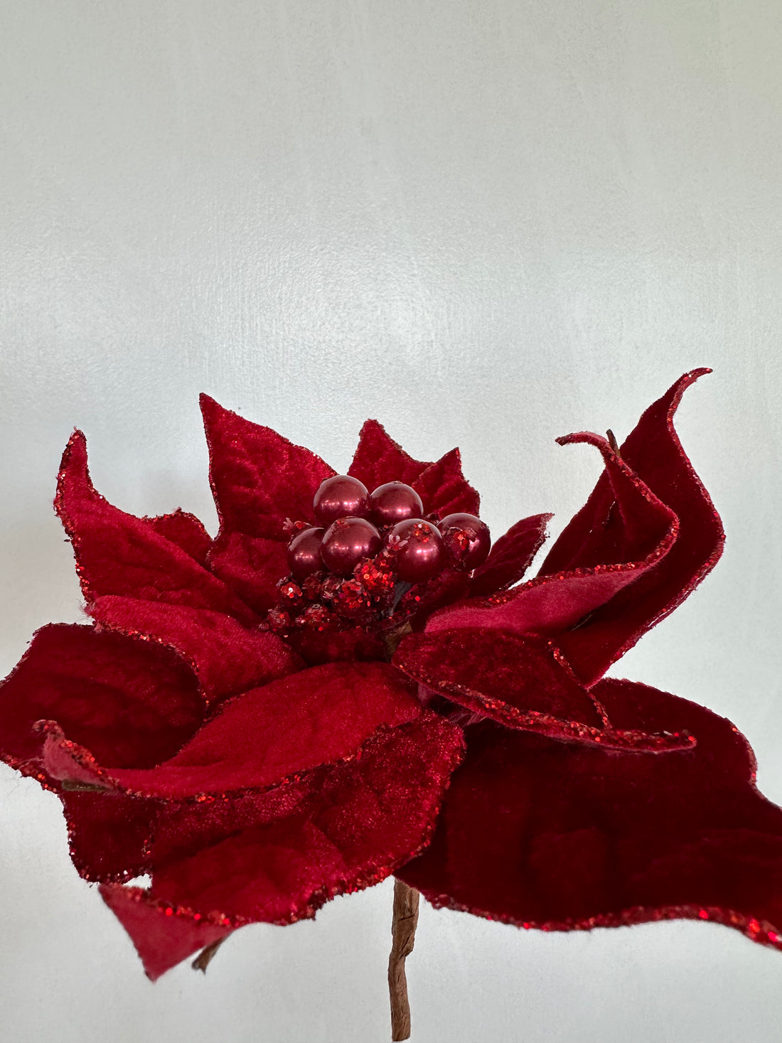 Glitter Poinsettia Pick - Red