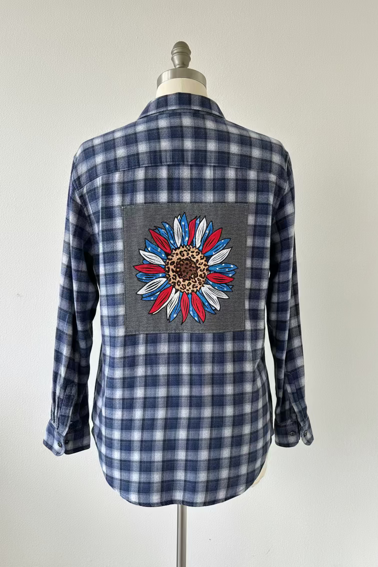 Repurposed Shirt with Patriotic Flower Patch