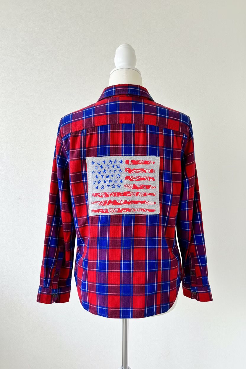 Repurposed Shirt with Paisley Flag Patch