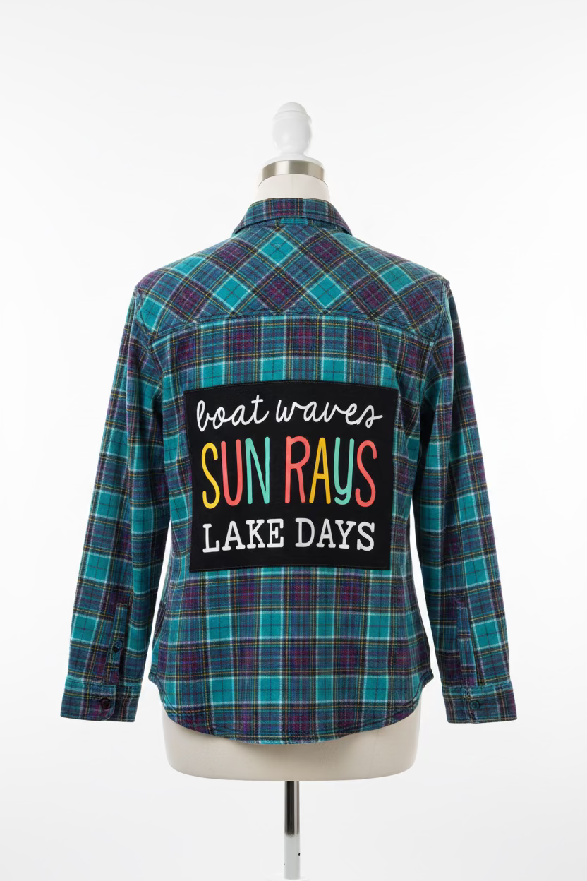 Repurposed Flannel Shirt with Lake Days Patch