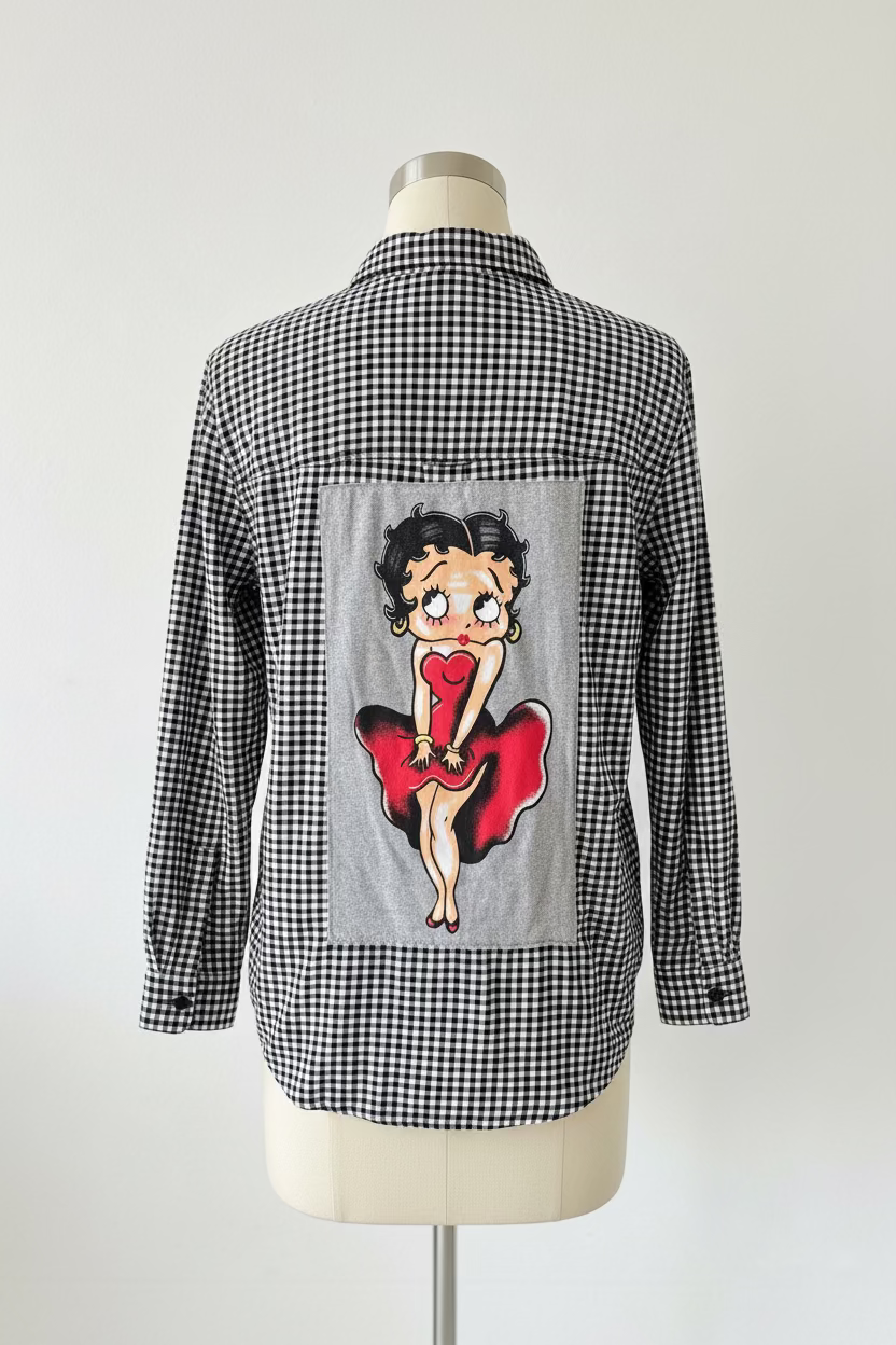 Repurposed Flannel Shirt with Miss Boop Patch