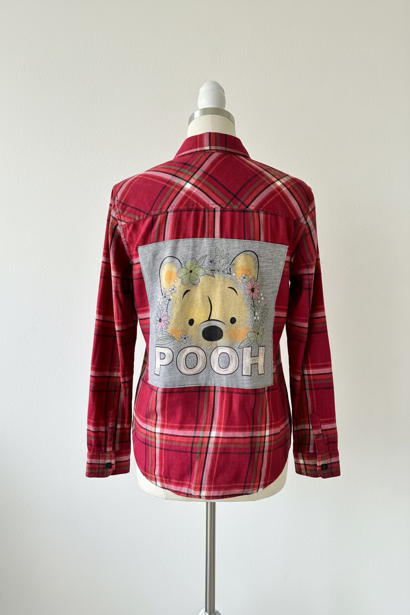 Repurposed Flannel Shirt with Pooh Patch