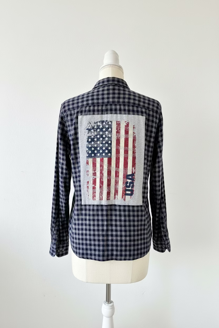Repurposed Shirt with USA Flag Patch