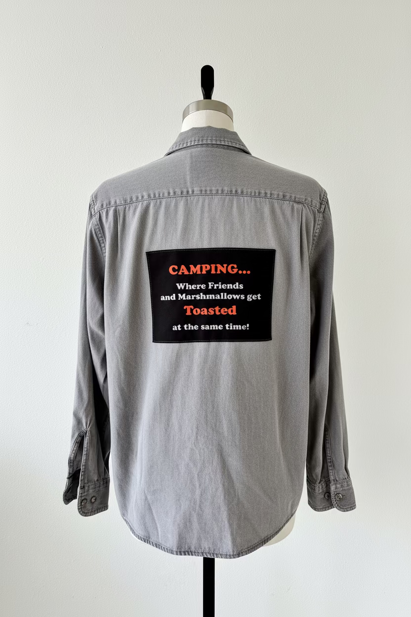 Repurposed Shirt with Camping Get Toasted Patch