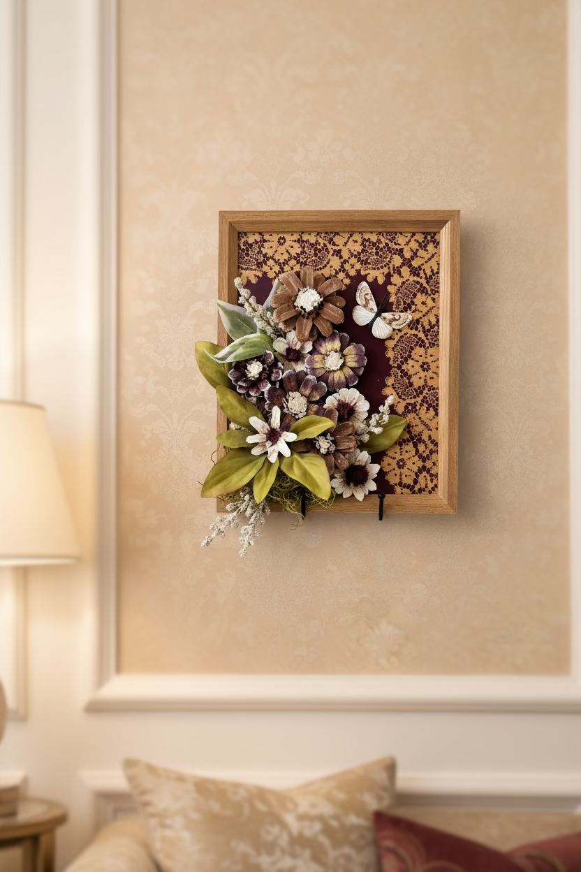 Butterfly + Pinecone Flowers Picture - Bronze